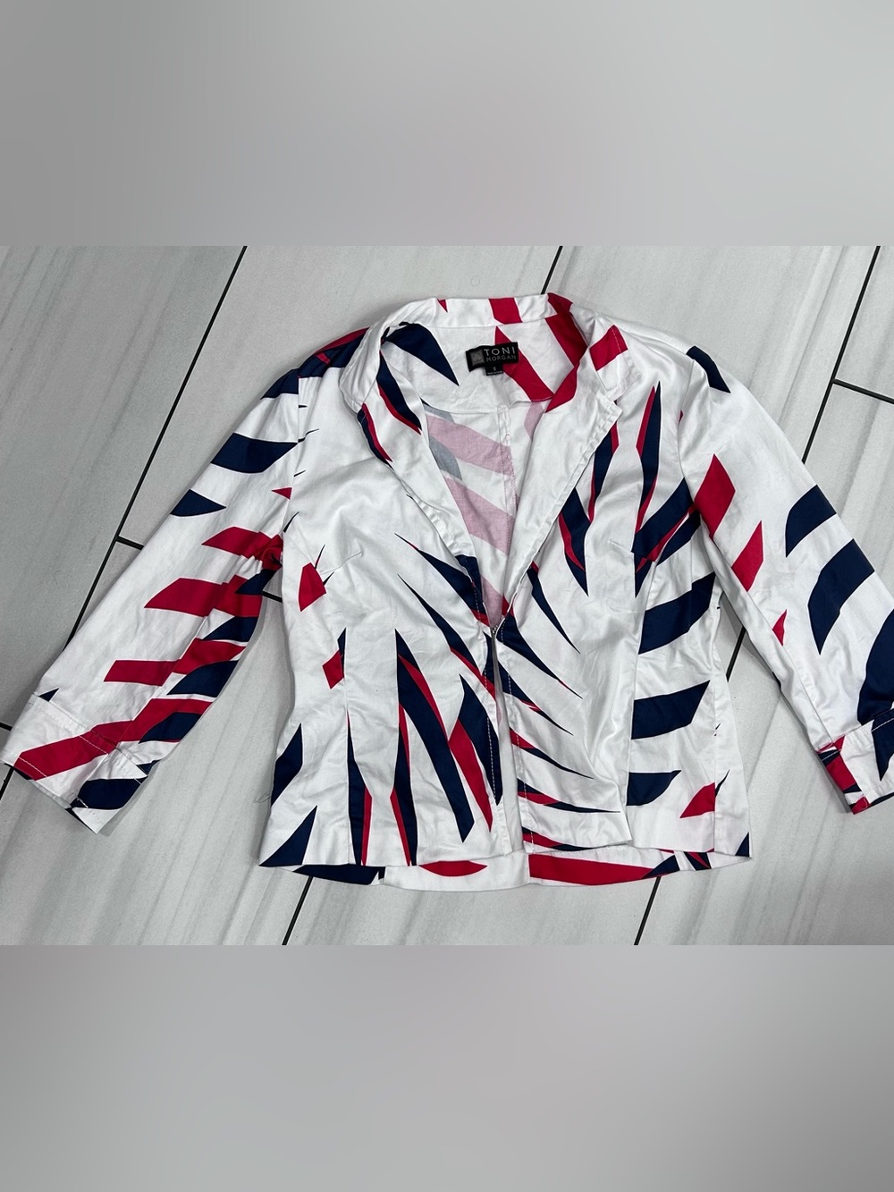 Toni Morgan Open Front Jacket Size Small Red White And Blue Patriotic